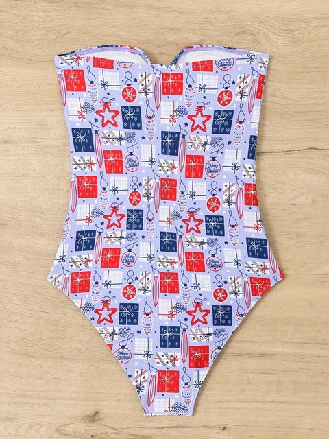 Women’s Strapless Christmas Print Swimsuit