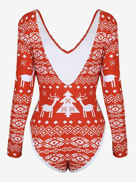Women’s Red & White Christmas One-Piece Swimsuit