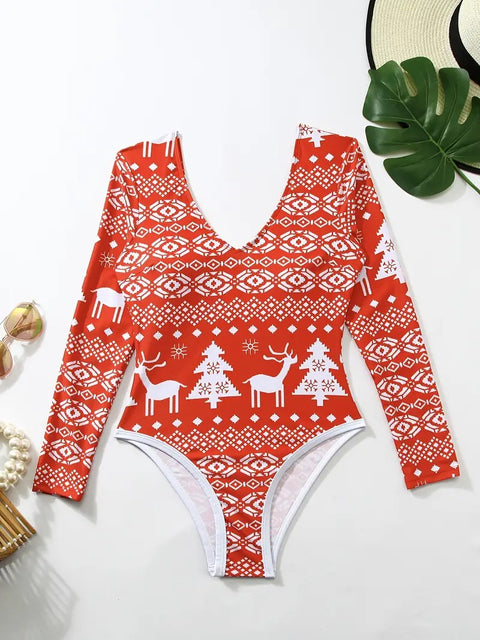 Women’s Red & White Christmas One-Piece Swimsuit