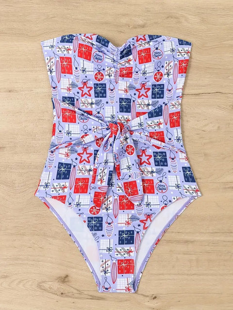 Women’s Strapless Christmas Print Swimsuit